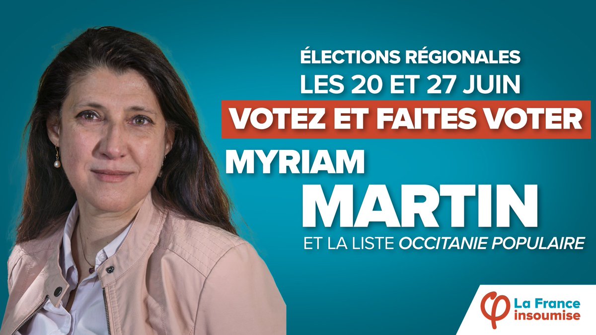 AQuatennens's tweet photo. 🗳 Dimanche en #Occitanie, votez et faites voter pour la liste @OccitaniePop conduite par @MyriamMartinFI. 

🏥 Pour un bouclier social et sanitaire
  
🚊 Pour l’extension de la gratuité des transports 

🌱 Pour l’écologie populaire 

🟡 Pour le référendum d’initiative citoyenne https://t.co/XkJSDqfvGF