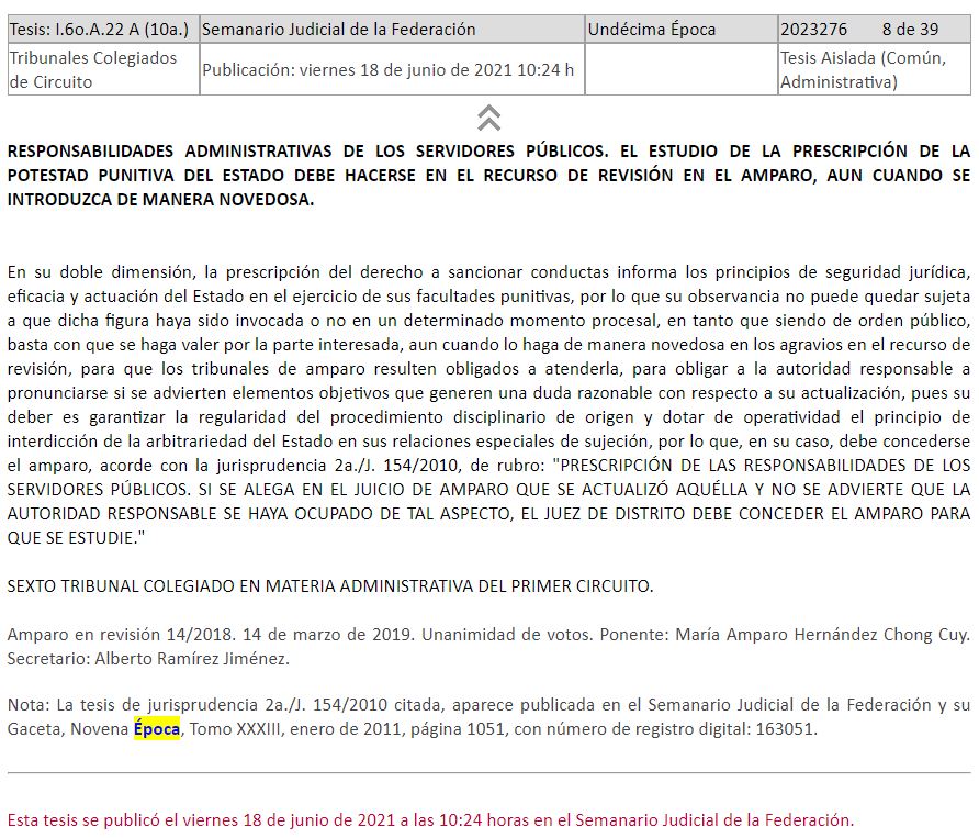 JonathanLpezTor's tweet photo. El criterio judicial publicado hoy:
#RESPONSABILIDADES ADMINISTRATIVAS DE LOS #SERVIDORES PÚBLICOS. EL ESTUDIO DE LA #PRESCRIPCIÓN DE LA POTESTAD #PUNITIVA DEL ESTADO DEBE HACERSE EN EL RECURSO DE REVISIÓN EN EL AMPARO, AUN CUANDO SE INTRODUZCA DE MANERA NOVEDOSA. https://t.co/cZ7wHDOX5J