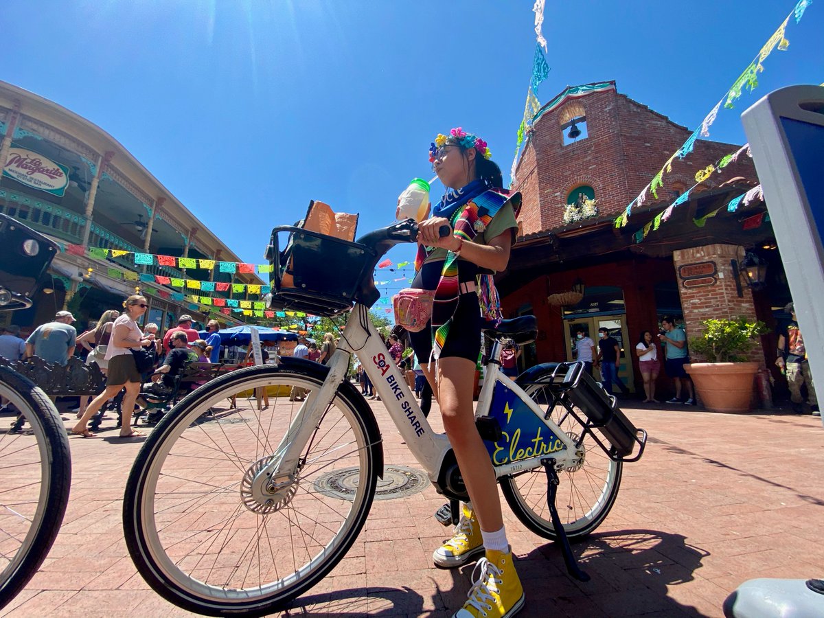 SABikeShare's tweet photo. ½ PRICE DAY PASSES available TOMORROW, Saturday, June 19 with promo code: FunFiesta21. Be sure to stay hydrated, wear loose clothing and enjoy the breeze while riding Fiesta! #vivafiesta #sanantonio #bcycle https://t.co/3s45APSYeB