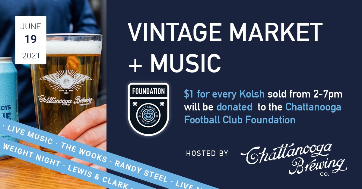 OGAChattanooga's tweet photo. Join us this Saturday for Vintage Market hosted by Chattanooga Brewing Co.!
Come and support the CFC Foundation from 2-7pm with some live music, shopping, and drinks!
#OGA #community #vintagemarket #CFCfoundation #CBC #ChattBrew #support #shoplocal #market #gameday https://t.co/FjN7ikvSvA
