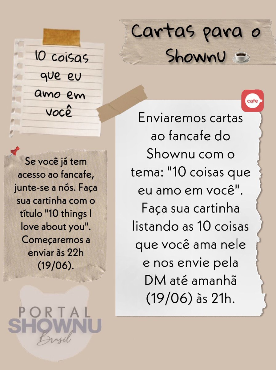 portalshownubr's tweet photo. Projeto- 10 Things I love About You📝☕️
Monbebes, mais um projetinho de cartinhas para o fancafe. Leia as informações no banner atentamente.
Se tiverem dúvidas não hesitem em nos chamar.❤️
#몬스타엑스 #MONSTAX
#셔누 #SHOWNU
@OfficialMonstaX @official__wonho https://t.co/v4NpqdqSgK