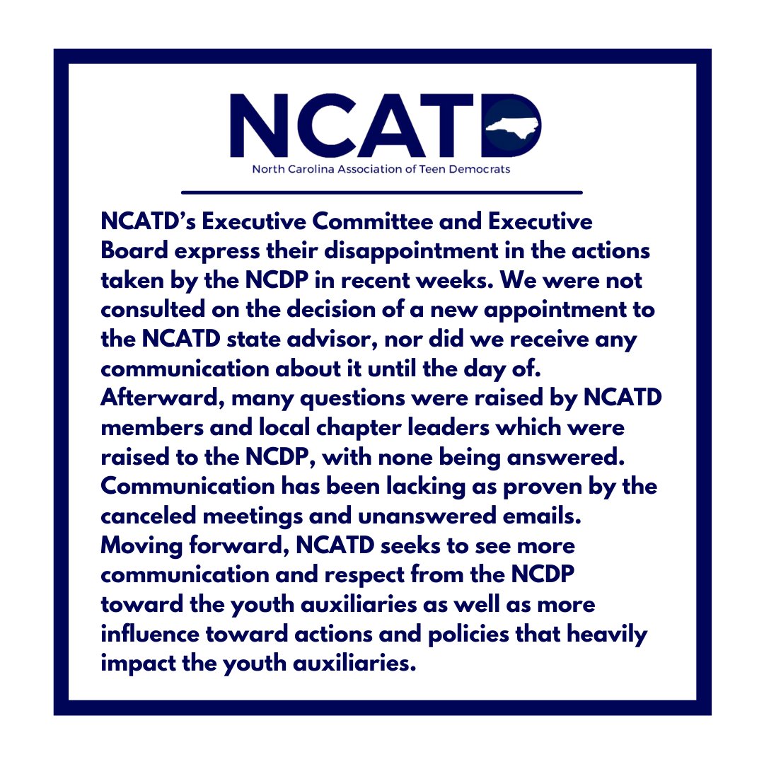 NCATD's statement on recent actions taken by the NCDP.