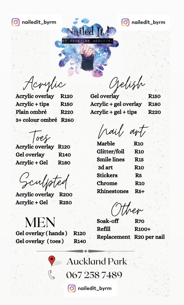 Hey guys , I’m a nail technician based in Auckland Park. Please Rt, my next client could be on your tl <3 #GirlsTalkZA