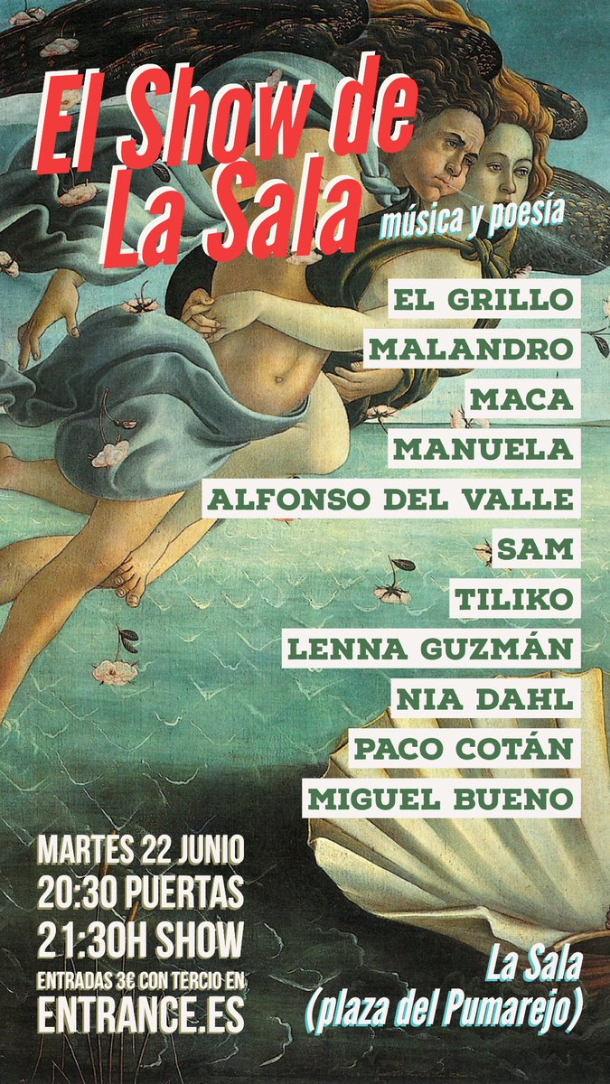 ConciertosEnSvq's tweet photo. El Show de @LaSalaSVQ 
música y poesía 

🎟 https://t.co/VabnBXIEVU https://t.co/zuX9831IJB