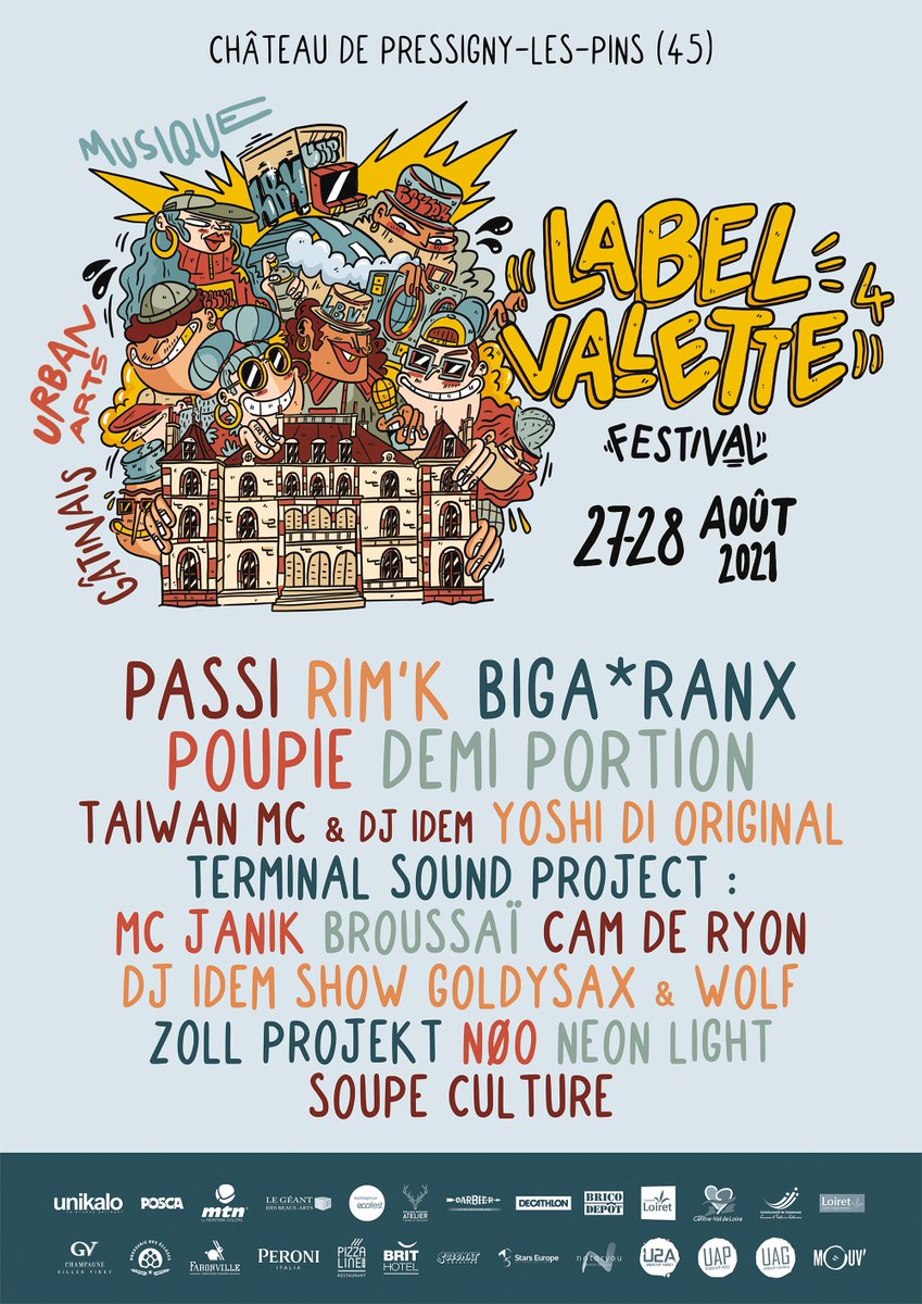 LaBelValette's tweet photo. AFFICHE OFFICIELLE LBV4 🎤🔥
Retrouvez nous les 27 et 28 août au Château de la Valette à Pressigny-les-Pins !
Profitez dès maintenant des préventes 2 jours à 27€ !
Rendez vous sur https://t.co/fgByxcKMJt 🤩
#lbv4 #labelvalette #muralism #urbanart #graffiti #streetart #festival https://t.co/PKHLey9lJH