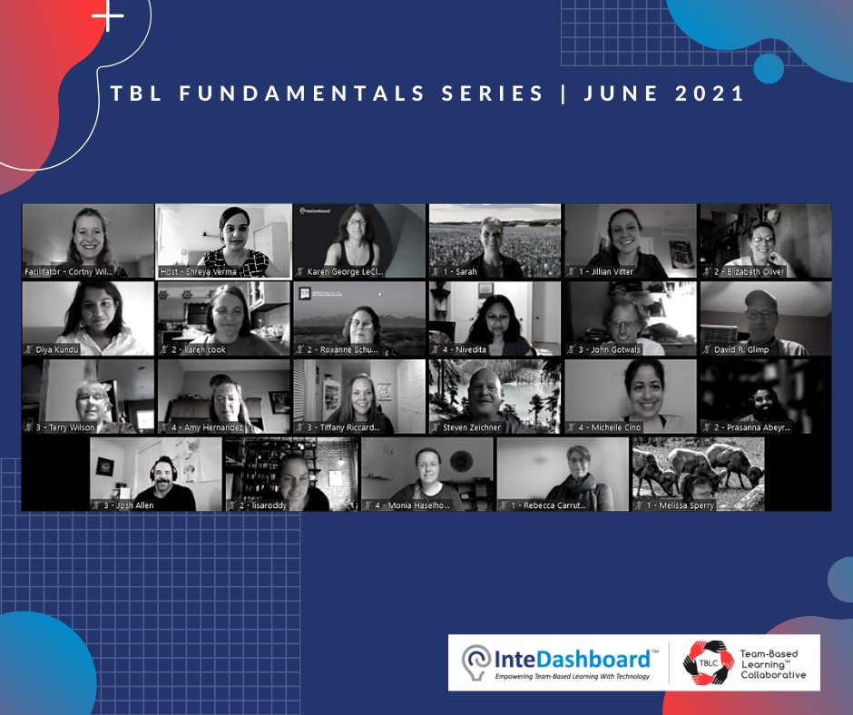 InteDashboard's tweet photo. #TBLFS Congratulations to our fifth cohort of TBL Fundamentals Series for completing their #fundamentals of #teambasedlearning #training! @TBLearning

#education #edchat #edtech #onlinelearning #tbl #facdev #flippedclassroom #meded #highered #remotelearning #remoteteaching https://t.co/9iVNE3HveD