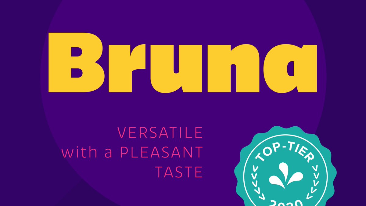 fontspring's tweet photo. We want to draw your attention to Bruna by @igmosonic which is one of our #TopTierType selections for 2020. It's on sale right now for 40% off to celebrate! To see the entire #BestFonts2020 list, go to https://t.co/EL6mt4IE1w https://t.co/W5d9tM68SW