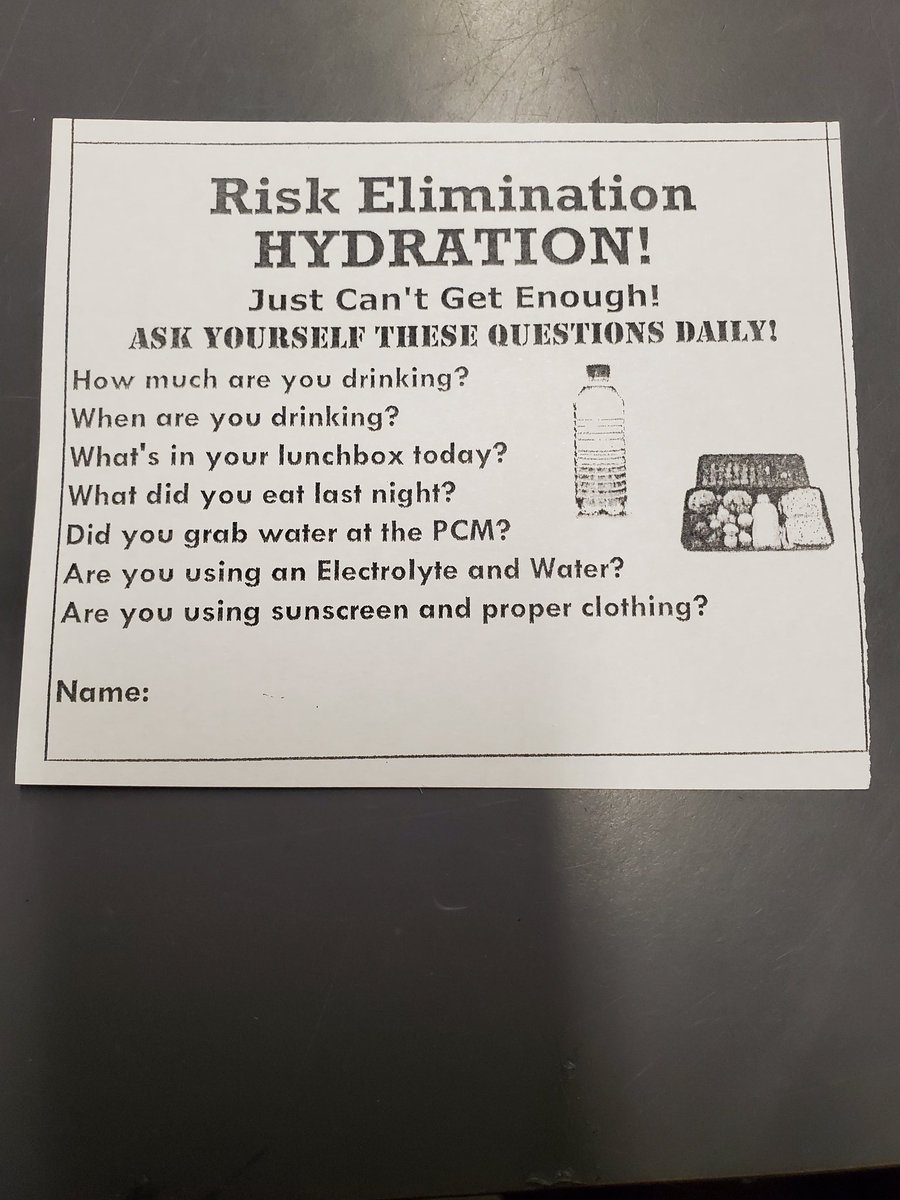 Engaging our Professional Drivers at the end of a long, HOT, work week with the message of finishing strong and not losing focus. Self check hydration cards, cooling towels, waters and electrolytes will make the fight easier.