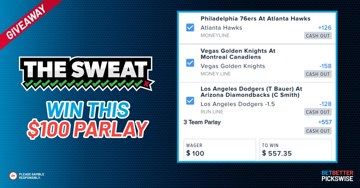 Pickswise's tweet photo. 🚨 THE SWEAT $557 PARLAY GIVEAWAY 🚨

We will share the winnings of our Parlay Play with ONE LUCKY follower 💰

How To Enter 👇
- Follow @Pickswise
- Retweet Giveaway

Want an EXTRA entry? 📈
- Follow us on INSTAGRAM 
@Pickswise https://t.co/nN4FyzfErk