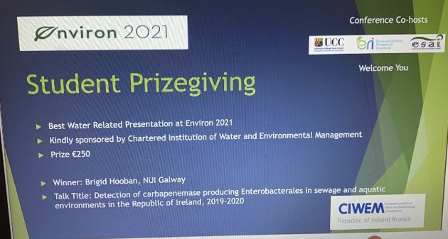 maeveloufarrell's tweet photo. Absolutely delighted for @BrigidHooban, all of her hard work is being hugely rewarded these last few weeks! Brilliant presentations at both #environ2021 and #onehealthejp speaking about #AntimicrobialResistance in our waters! 

@AREST_AMR @PierProject @arme_morris @NUIGalwayMed https://t.co/uertfJPs3r