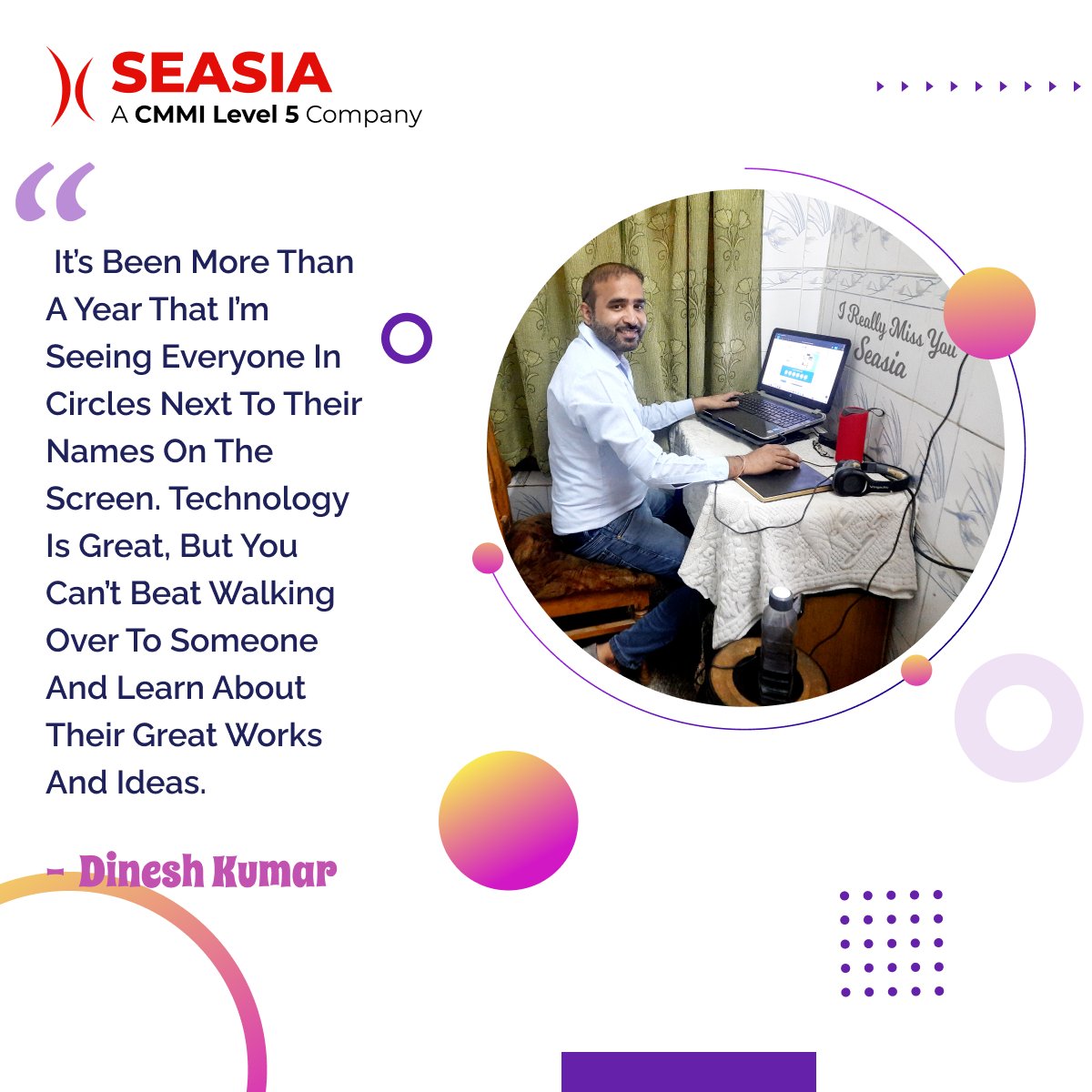 Seasiainfotech's tweet photo. Let’s reflect back on what our #office really meant to us, as nothing beats the fist bumps, tea breaks, unplanned office corridor conversations, sscrums, and endless feedback meetings.😁
Let's see what #Seasians have to say! 😉
#workfromhome #Covid_19 https://t.co/FynM7HVQj4