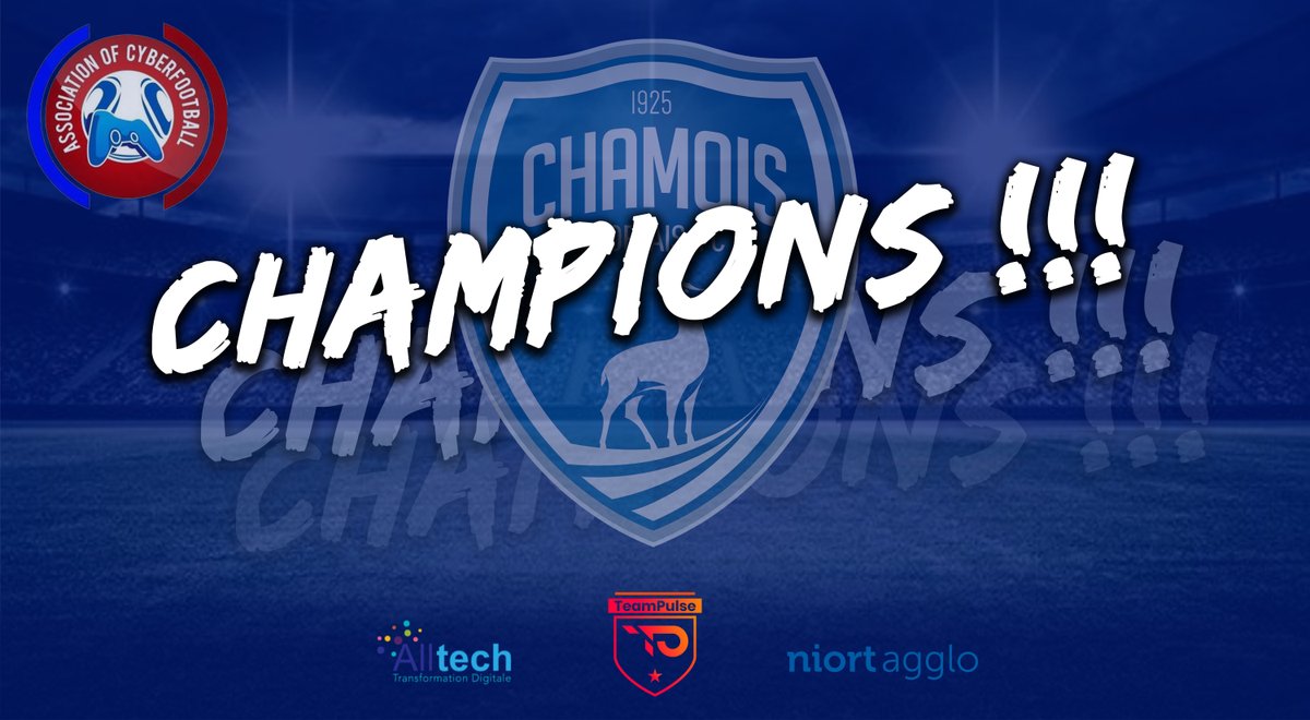 Chamois Niortais Esport (@chamoisniortcp) on Twitter photo C'est avec une immense fiertรฉ que nous annonรงons que nous sommes Champions de Ligue 1 <a href="/LigueAcf/">ACF France ๐ซ๐ท</a>
La victoire est ร nous et nous sommes extrรชmement fier de ramener un nouveau titre a nos grands frรจres!
@ChamoisNiortais <a href="/AlltechGroupe/">Alltech Consulting</a> <a href="/TeamPulseApp/">TeamPulse</a> <a href="/NiortAgglo/">Niort Agglo</a> <a href="/Mairie_Niort/">Ville de Niort</a> C'est avec une immense fiertรฉ que nous annonรงons que nous sommes Champions de Ligue 1 <a href="/LigueAcf/">ACF France ๐ซ๐ท</a>
La victoire est ร nous et nous sommes extrรชmement fier de ramener un nouveau titre a nos grands frรจres!
@ChamoisNiortais <a href="/AlltechGroupe/">Alltech Consulting</a> <a href="/TeamPulseApp/">TeamPulse</a> <a href="/NiortAgglo/">Niort Agglo</a> <a href="/Mairie_Niort/">Ville de Niort</a>