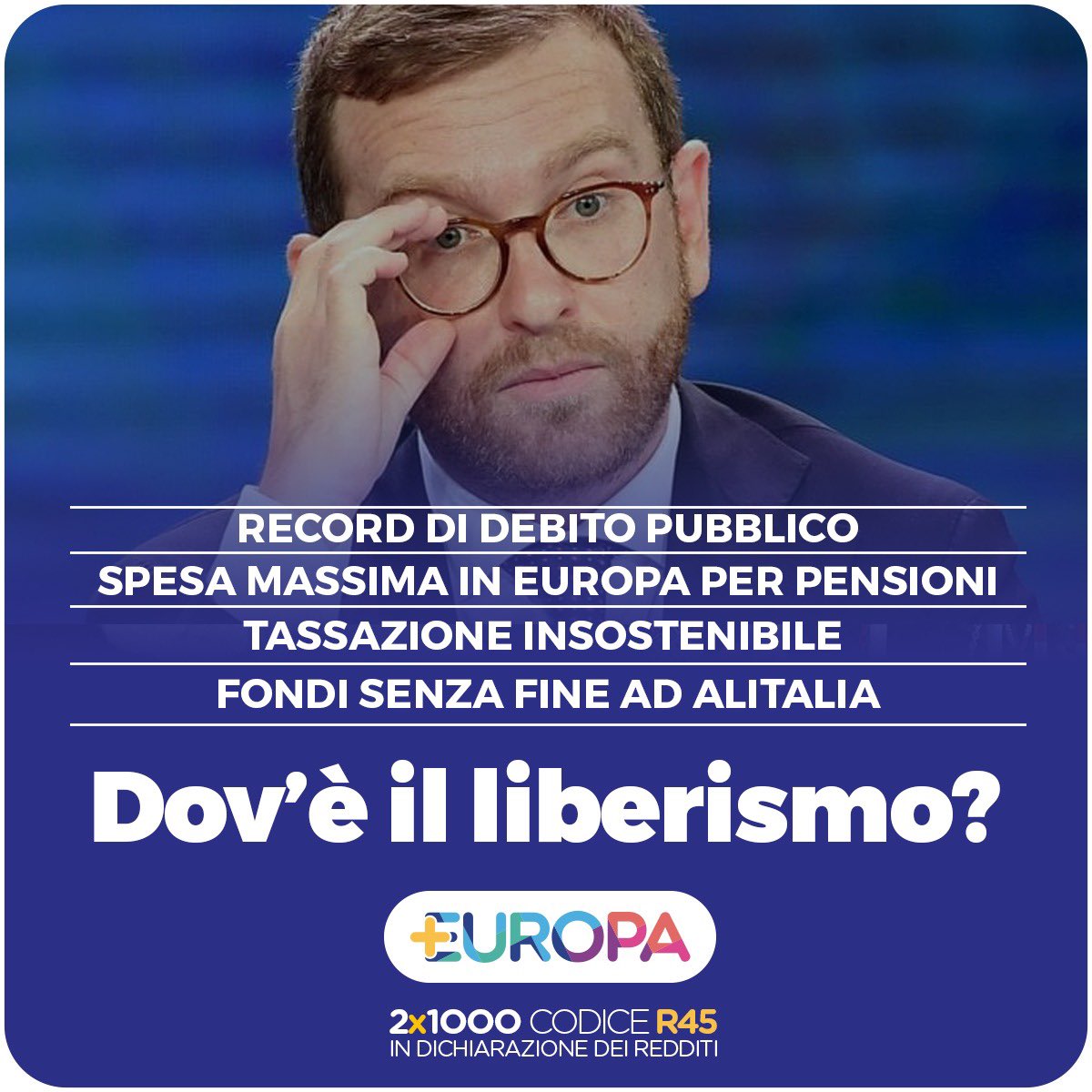 Piu_Europa's tweet photo. - Record di debito pubblico
- Massima spesa per pensioni 
- Tasse insostenibili
- Miliardi per Alitalia. @bendellavedova: “vorrei chiedere a @peppeprovenzano in quale paese abbia vissuto e governato fino ad oggi. L’Italia vittima del liberismo è una fake news”. https://t.co/lbrMNM6664