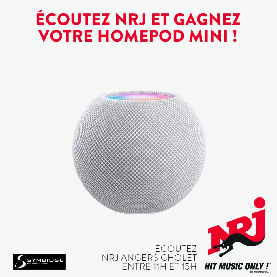 Ce sera mon dernier cadeau pour vous sur NRJ ! Merci @Symbiose_Angers 
Rendez-vous lundi de 11h à 15h pour jouer !!! #Angers #MaineEtLoire #Apple #HomePod