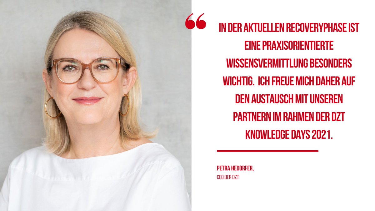 gntblive's tweet photo. Am 23. und 24. Juni 2021 treffen wir unsere Förderer und Mitglieder virtuell zur Veranstaltung Knowledge Days. Vorab verrät Petra Hedorfer, Vorstandsvorsitzende der #DZT, im Gespräch, welche digitalen Trends für die Branche jetzt wichtig sind: https://t.co/5OLGeJckbN #DZTKD2021 https://t.co/QQtDO1TZOK