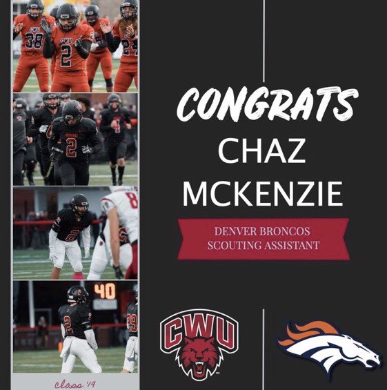 We want to give a special congratulations to one of our very own Chaz McKenzie for signing a contract with the Denver Broncos to be a Scouting Assistant! We are very proud of you! #GoCats #CSH