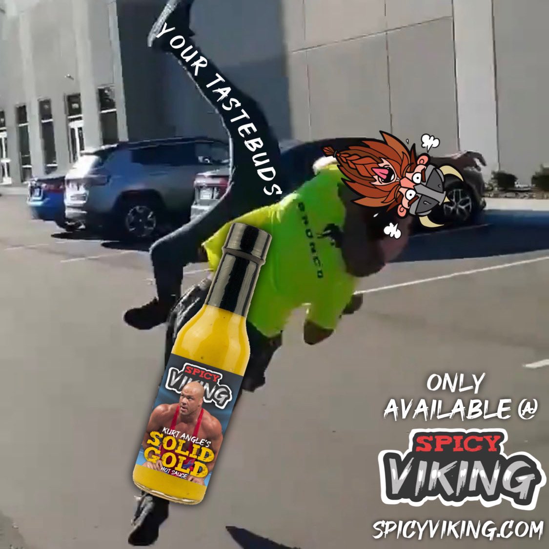 What it feels like when you taste #kurtangle hot sauce!! #talkshitgethit #spicyslam #hotsauce #spicyviking #solidgold