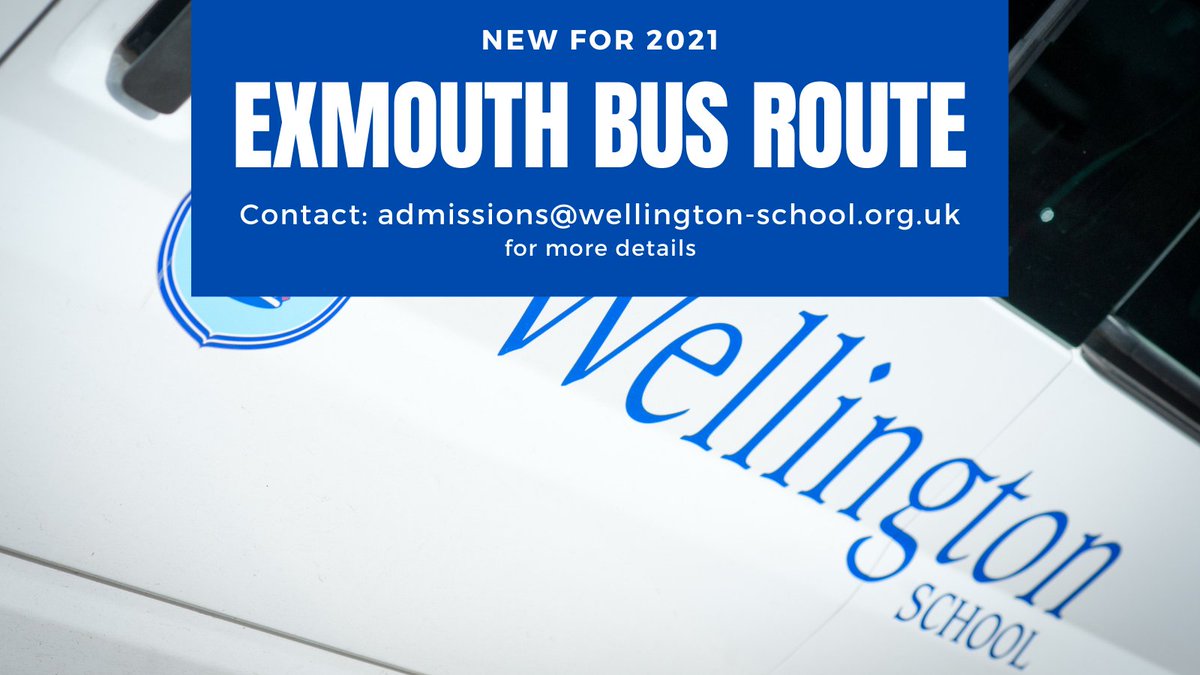 NEW EXMOUTH BUS ROUTE.  Due to demand from September 2021 our Exeter Bus route will pick up and drop off in Exmouth.  For further details contact 
➡️admissions@wellington-school.org.uk
#outstandingrelationships #excellence #loveoflearning