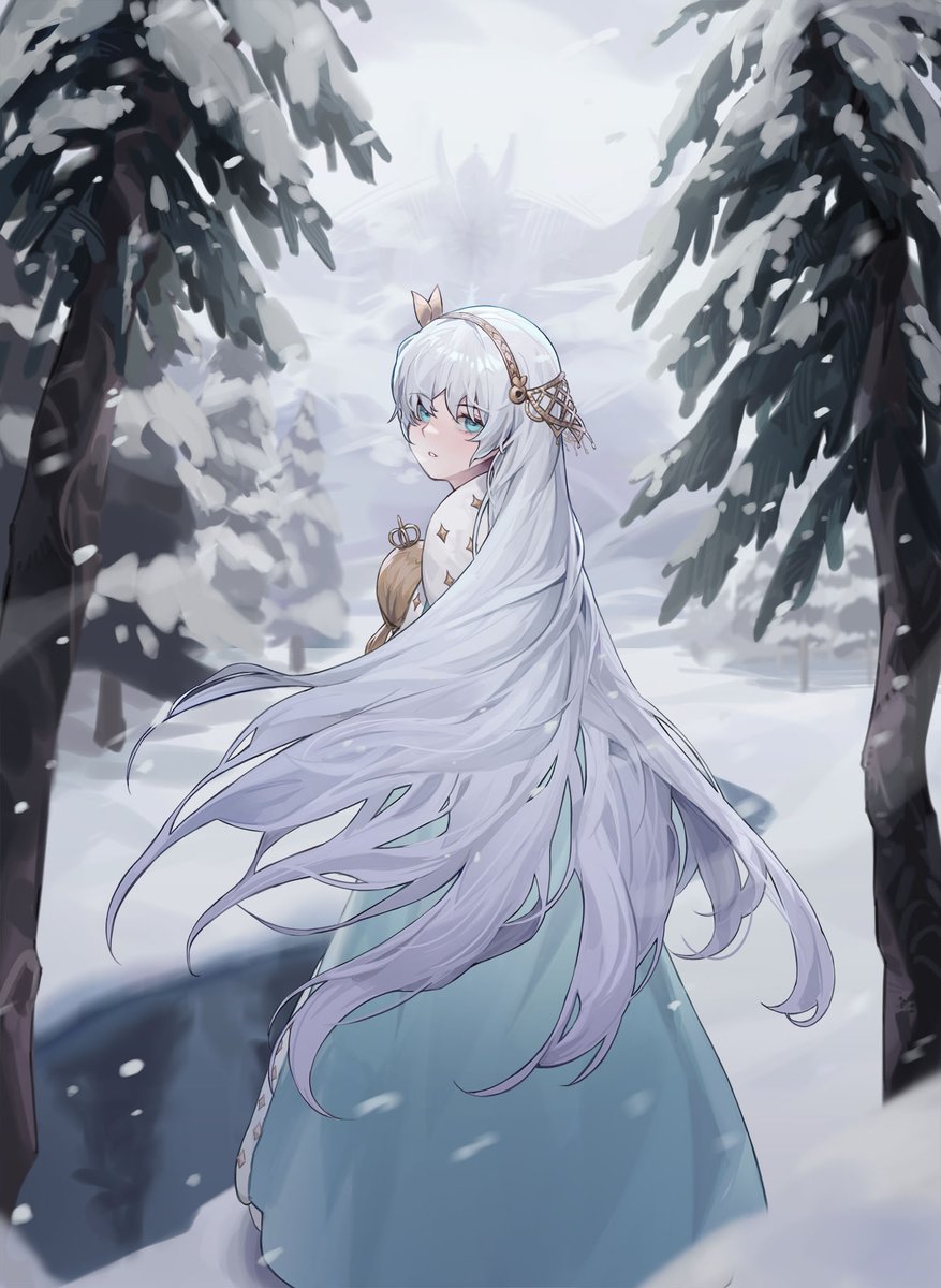 anastasia (fate) 1girl long hair snow solo blue eyes dress looking at viewer  illustration images