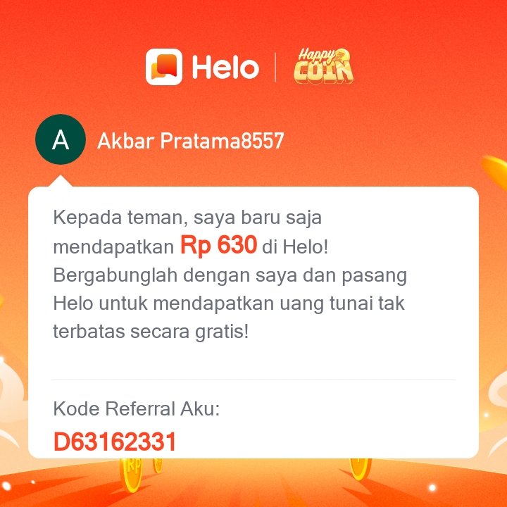 akbar_satya's tweet photo. *Kode Referral aku: D63162331* Download Helo dan dapatkan Rp 400 langsung 🤑, dapatkan *Rp 62.000* untuk setiap orang yang kamu undang, tanpa batas. ✅100% Nyata. Klik link berikut untuk download Helo 🔗:
https://t.co/nK645H6e78 https://t.co/EpGWdlU1oV