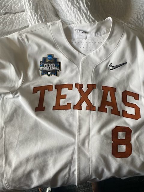 dogteam1988's tweet photo. Nothing like seeing your freshman college kid that loved baseball since he could walk make it to Omaha for the College World Series. The patch has been added. God is good and what a blessing! #hook’em horns 🤘🏽#lildc https://t.co/LHGIA0gIqI