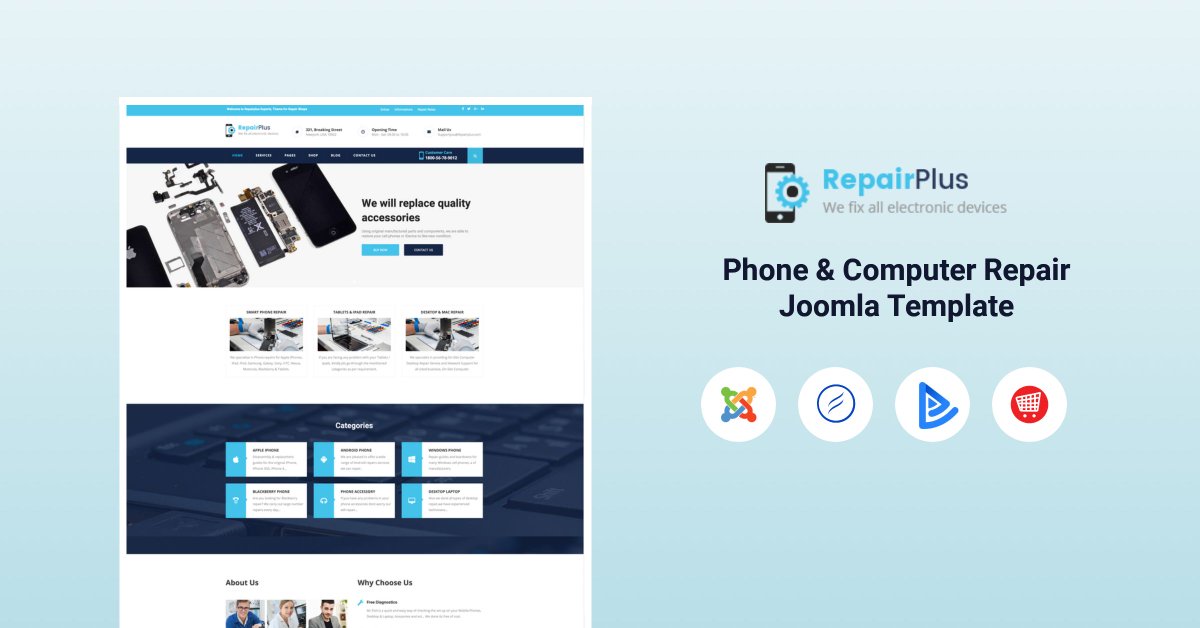 JoomlaBuff's tweet photo. Repair Plus - Phone &amp; Computer Repair Joomla Template

Download: https://t.co/iKmRhetkJZ

#joomla #cms #j2store #ecommerce https://t.co/5RISAY3gdA