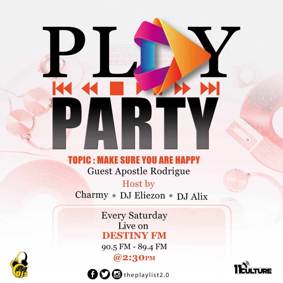 The Playlist 2.0 (@2_playlist) on Twitter photo Demain dans les studios de Destiny FM,on embarque pour une nouvelle session de "THE PLAY PARTY ".
"Make sure you are happy",un sujet plein d'originalité qui sera commenté par <a href="/dj_elyzon/">dj eliezon</a> ,<a href="/charmydushime/">Charmydushime</a> avec notre invité spécial:@pôtre Rodrigue from Ligala connect.
<a href="/11Culture/">11Culture</a> Demain dans les studios de Destiny FM,on embarque pour une nouvelle session de "THE PLAY PARTY ".
"Make sure you are happy",un sujet plein d'originalité qui sera commenté par <a href="/dj_elyzon/">dj eliezon</a> ,<a href="/charmydushime/">Charmydushime</a> avec notre invité spécial:@pôtre Rodrigue from Ligala connect.
<a href="/11Culture/">11Culture</a>