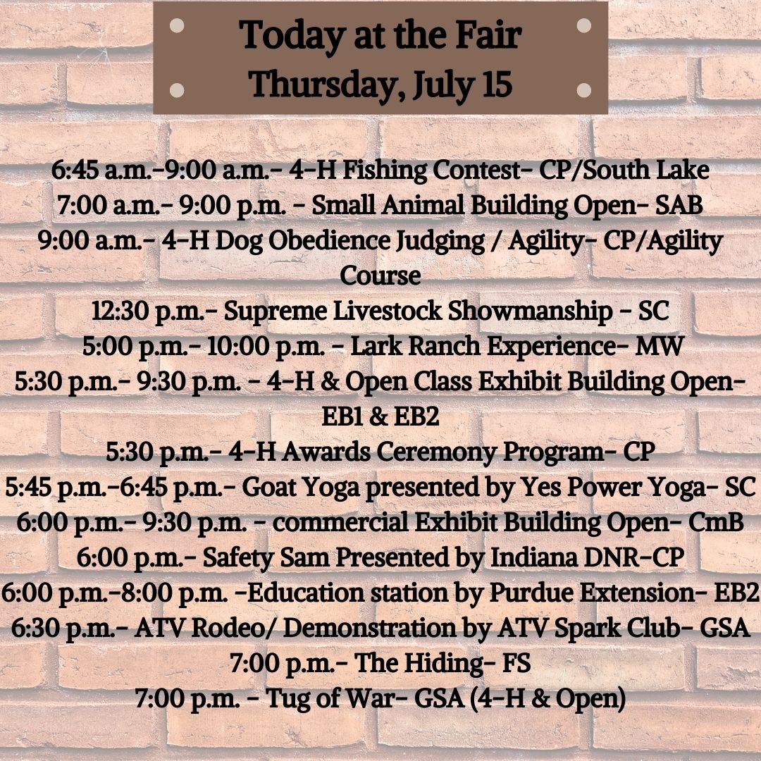 Today at the Fair! The fair is almost over so do not miss a out on the all the evens, food, and rides!