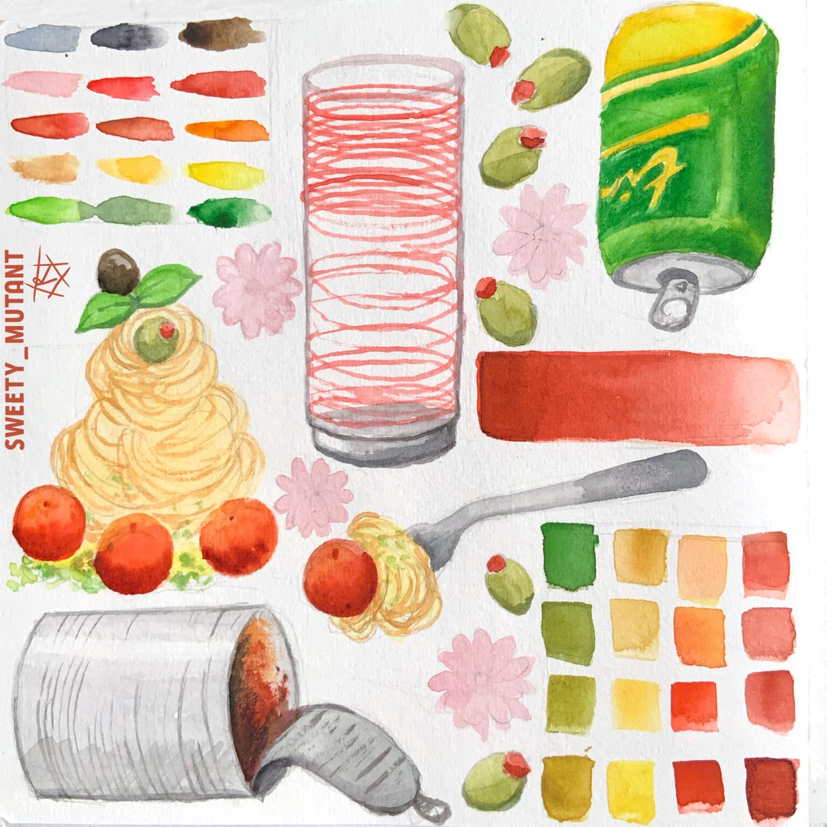 reptiliandroid's tweet photo. @stillherestilllife Week 59 🍝

This made me so hungry I need to cook pasta now 😩 Also It was nice to work with bright and contrasted colours 🍅🌱🍝

✨ I can do commissions in this style if you are interested✨
-Sweety https://t.co/gAhebreRNc