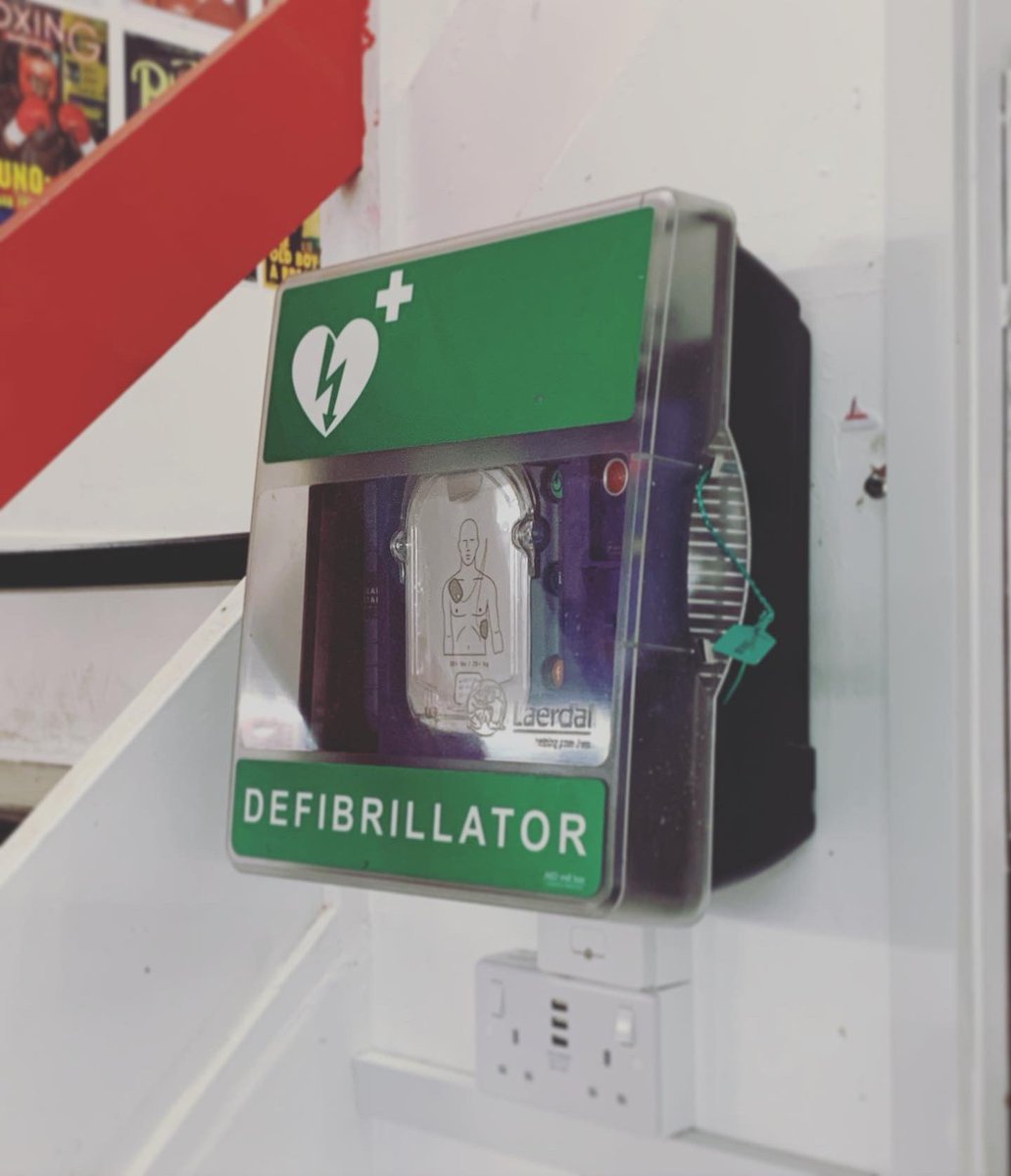 Defibrillator. A machine that we hope to never use but have had it within the club gym for a number of years just in case the worst happens to one of our members or user.

Today, we had our defibrillator moved from the front office &amp; now have it besides the staircase.
