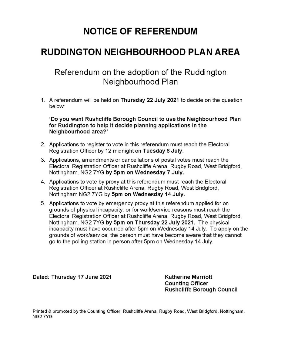 REFERENDUM! It's been a long old journey, but we're finally there - don't miss your chance to vote on whether to accept the Ruddington Neighbourhood Plan, Thursday 22nd July 2021
ruddingtonnp.org.uk/2021/06/18/ref…