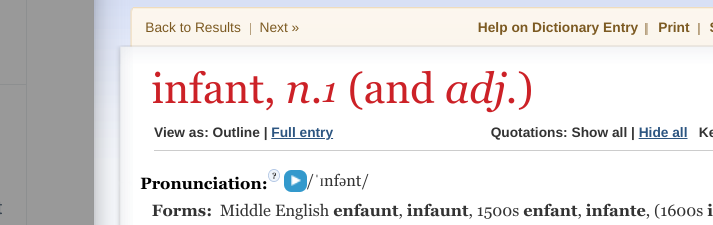 #WRMGC2021 

in keynote speech by Julie Singer on foetuses speaking from the womb📢

Nice etymology nugget: 

an INFANT or INFAUNT  is IN-FANS 'unable to speak'

(from Latin fari --> to speak / talk / fortell) 

<a href="/OED/">The OED</a> 
🐣