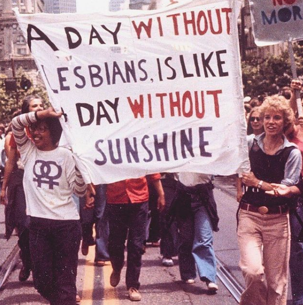 tgzcollective's tweet photo. Repost from @lgbt_history . "A DAY WITHOUT LESBIANS IS LIKE A DAY WITHOUT SUNSHINE," Gay Freedom Day, San Francisco, June 1979. Photographer unknown. #repost #HavePrideinHistory #LesbianVisiblityDay #Pride2021 #LGBTQ+history @lgbt_history https://t.co/GLTBS6GNwI