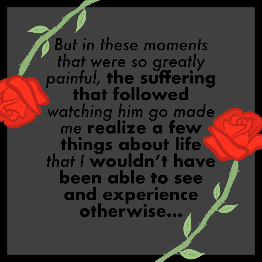 In these moments that were so greatly painful, the suffering that followed watching him go made me realize a few things about life that I wouldn’t have been able to see and experience otherwise. Written by Rose Mejia on COSY. cosy.land/article/what-i… #grief #MentalHealthMatters