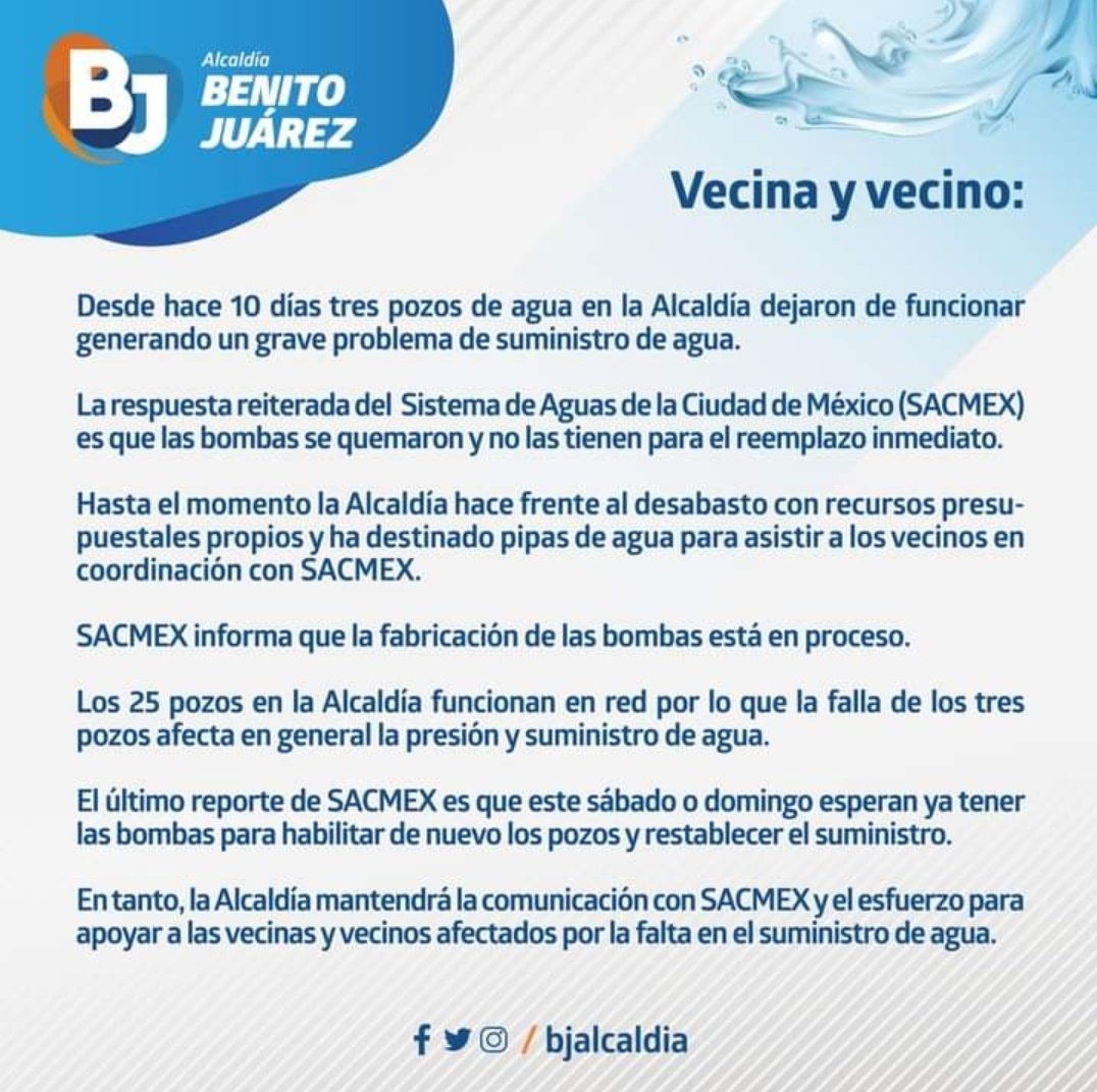 vecinosnapoles's tweet photo. 💧Suministro de Agua💧 tómalo en cuenta y cuida el agua  @OmarGalo1 @Seg_NapolesDF @anne_pf @XitlallyconX @Axiomachado @PauPumita9 @MissPaus @zarateaz1 @Neuve  @erendira_bf @XimenaNoir https://t.co/LSoXW2wBzQ