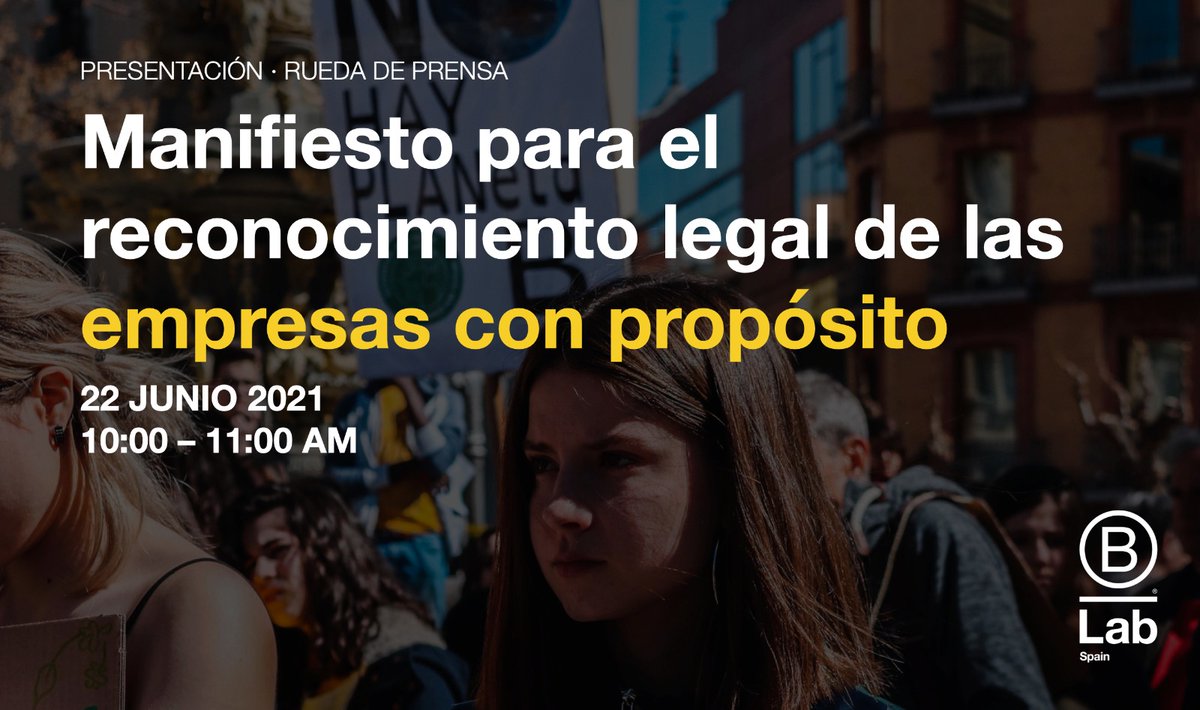 ¿Te unes a dar el 1r paso para pedir al Gobierno español una ley que impulse las #empresasconpropósito?🌏

El 22/6 presentamos el 'Manifiesto para el reconocimiento legal de las empresas con propósito', petición firmada por 50 personalidades españolas. 

👉bit.ly/PresentacionMa…