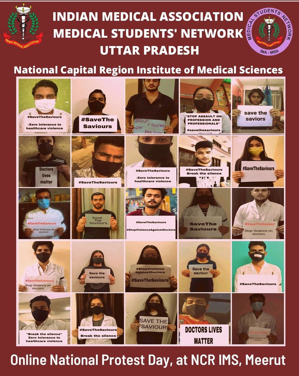 imamsnup's tweet photo. IMA MSN NCRIMS, MEERUT, UP
NATIONAL PROTEST DAY
18TH JUNE 2021

#SaveTheSaviours 
#StopViolenceAgainstDoctors 

@HqsMsn @IndianMedAssn @IMAIndiaOrg @imajdnnational @imamsnup  @jayalal10 @DrJayeshMLele1 @LakhanPGupta @Sakshi_Singh04 https://t.co/LwbNd1b6cu