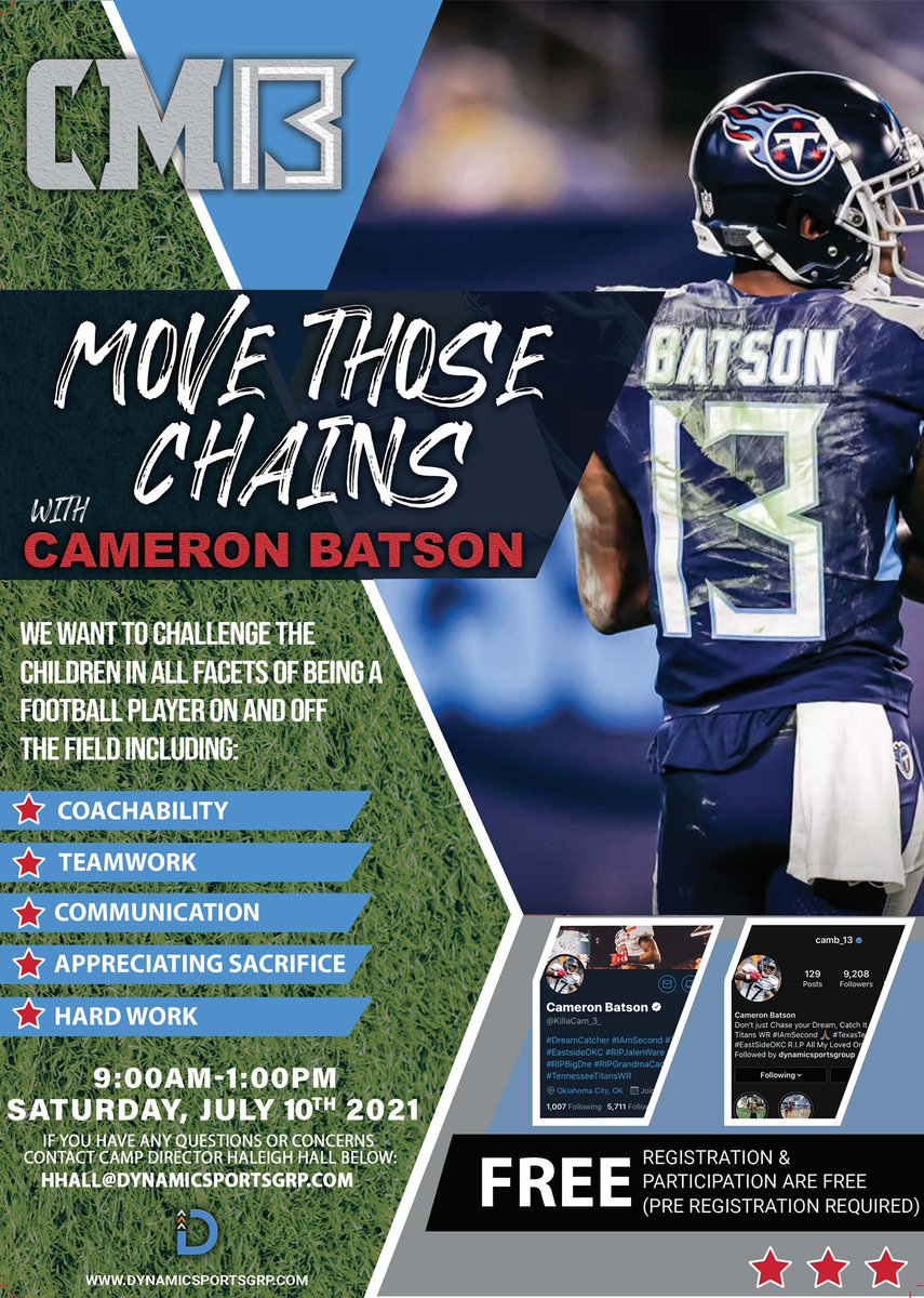On July 10th I will host my 1st annual "Move Those Chains Football Camp" @ Millwood High School w/ the mission to support athletes in the OKC community.

Camp will be FREE to children that register. Click the link in my bio for camp info and to REGISTER NOW! #movethosechains