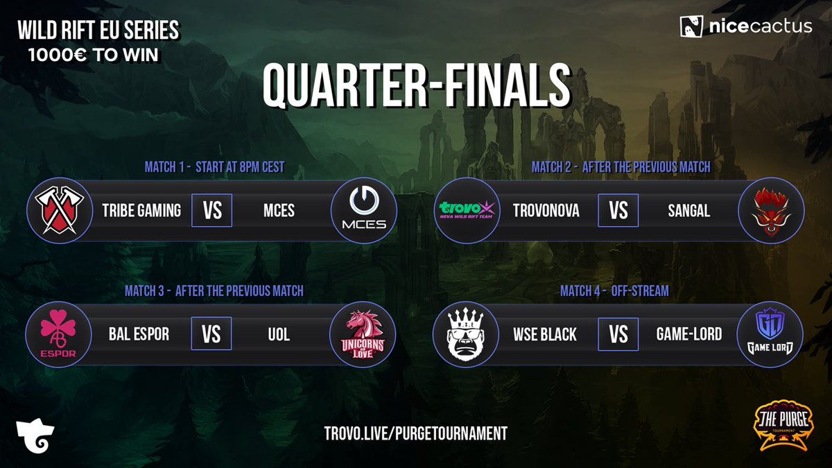 The Wild Rift league is finally starting!
<a href="/wildrift/">League of Legends: Wild Rift</a> 

Come support your favorite team! 🔥

🎬trovo.live/PurgeTournament
🎬<a href="/1raintv/">1Rain</a> &amp; <a href="/HighlandWolf_/">HighlandWolf</a> 

Exclusively on <a href="/trovolive/">Trovo Live</a> 
&amp; 
sponsored by <a href="/nicecactusgg/">Nicecactus</a>
