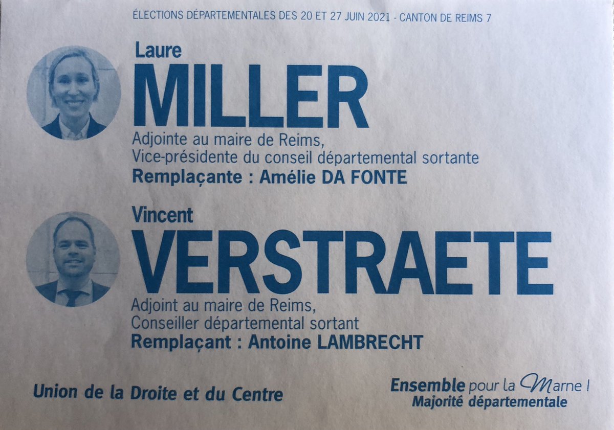 Dimanche prochain, je vote <a href="/avecRottner2021/">Plus forts ensemble avec Jean Rottner</a> avec <a href="/ArnaudRobinet/">Arnaud Robinet</a>, tête de liste pour la Marne. 
Aussi, <a href="/Laure_Miller/">Laure Miller</a> et <a href="/VincVerstraete/">Vincent VERSTRAETE</a> candidats <a href="/PourLaMarne/">Ensemble pour la Marne - Majorité départementale</a> #Reims7 
La Région et le Département, collectivités indispensables pour développer notre territoire, notre ville de Reims.