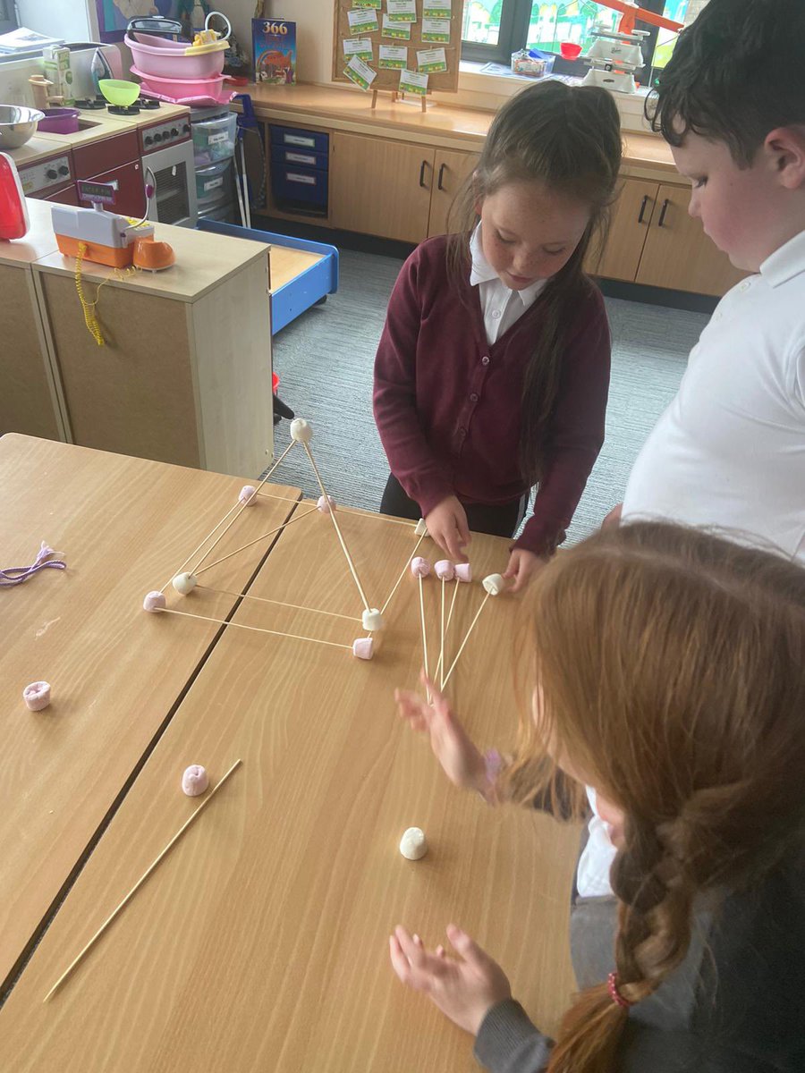 StMichaelsSci's tweet photo. Last week primary 3 worked in teams to build free standing structures using wooden rods and marshmallows! The structures turned out very well #STEMeducation #STEM #teamwork https://t.co/8KCxHvbo35