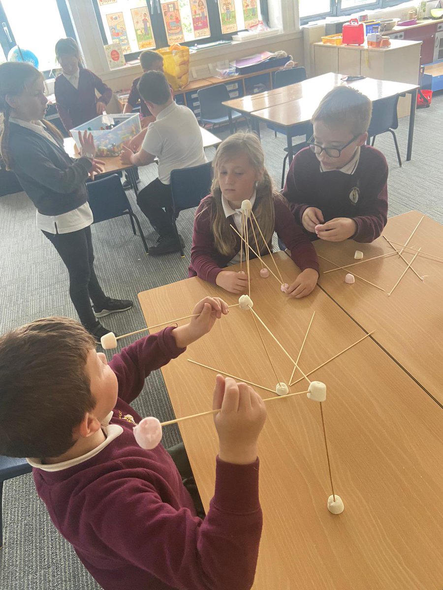 StMichaelsSci's tweet photo. Last week primary 3 worked in teams to build free standing structures using wooden rods and marshmallows! The structures turned out very well #STEMeducation #STEM #teamwork https://t.co/YtScUaIPyN