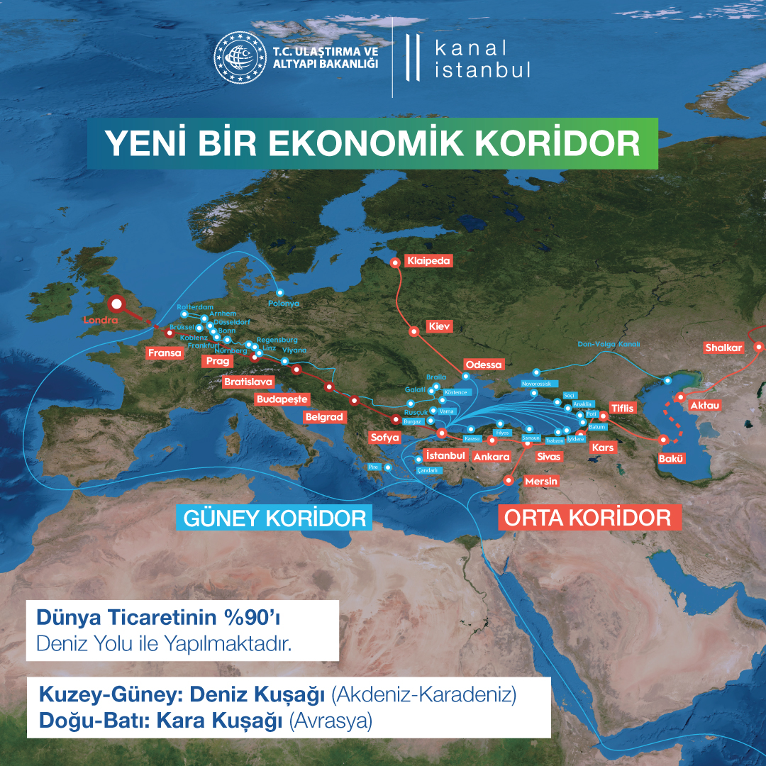 Türkiye'nin ve İstanbul'un, Orta ve Kuzey-Güney ekonomik koridorlarının kesişim noktasında yer alması, dünya ticareti açısından İstanbul’daki deniz trafiğinin etkin yönetilmesini zorunlu kılıyor.

Ülkemizin dünya ticaretindeki sürekliliği için #Kanalİstanbul’u hayata geçireceğiz.