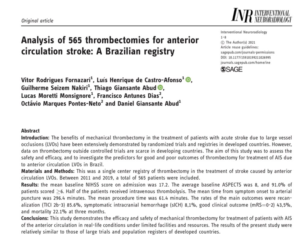 Thrombectomy is still safe and effective even under limited facilities and resources. Check out our latest paper! journals.sagepub.com/doi/full/10.11…