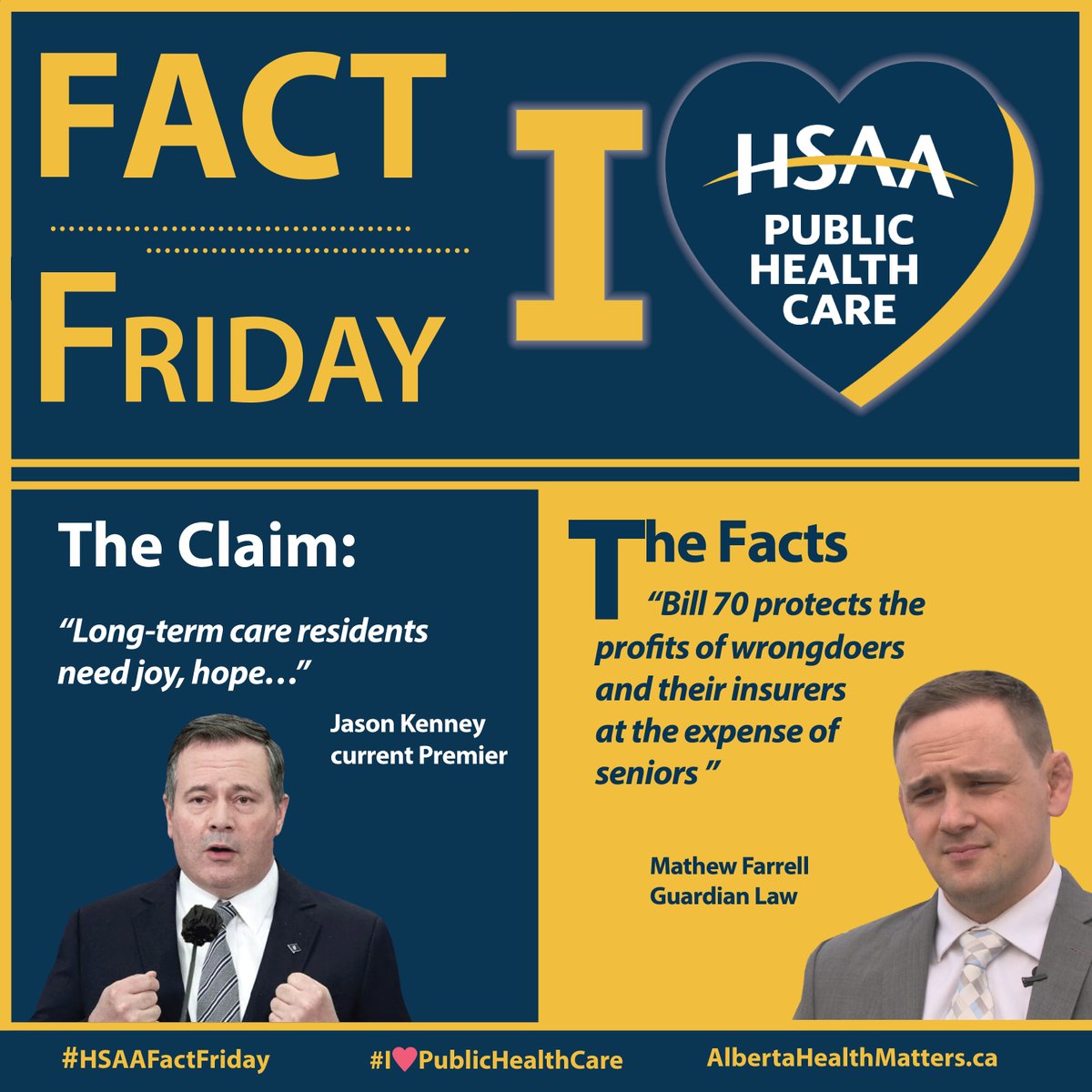HSAAlberta's tweet photo. Bill 70 - it benefits insurers and profit margins... at the expense of our seniors.
#IHeartPublicHeathCare #HSAA #abhealth #abpoli #ableg #HSAAFF #FactFriday https://t.co/qwQriJ8na9