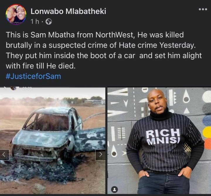 phineasandfeb's tweet photo. I am ANGRY!! My friend Sam Mbatha was murdered yesterday, they put him in the boot of his car and burnt him to death bc he was gay 😔💔 #SAPS will not sweep this underneath the rug!! WE DEMAND for #JusticeForSam  😤 🙏🏿 Enough is enough! #QueerLivesMatter https://t.co/Ic8V5l5xqd
