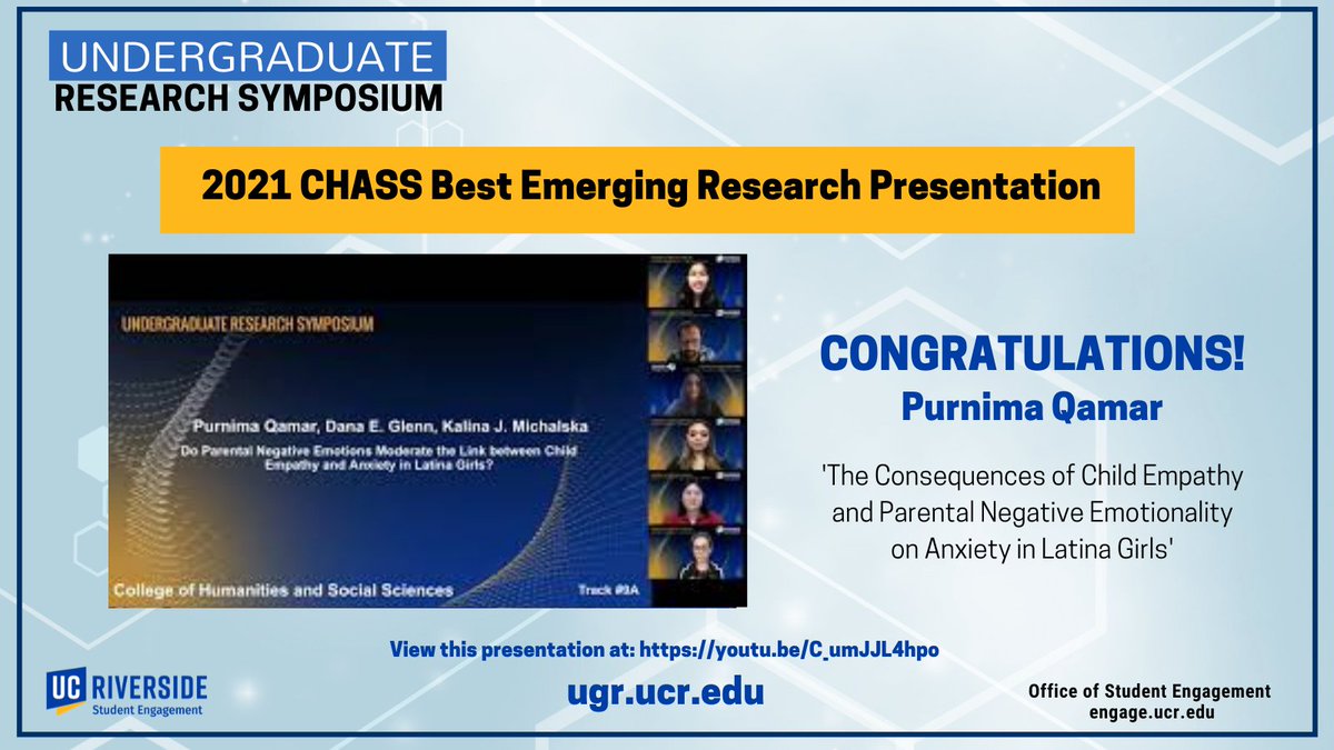 Congratulations to the 2021 CHASS Best Emerging Research Presentation from this year's Research Symposium; Purnima Qamar. 
View this presentation at: youtu.be/C_umJJL4hpo 
#UCRresearch #ucrstudentengagement 
<a href="/ucrchass/">UCR CHASS</a>
