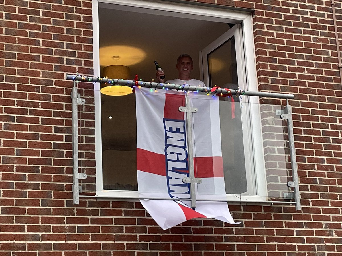 SlushBuckey's tweet photo. Christmas lights, England flag, Peroni. Big Dave is ready for the euros! #EnglandvsScotland #eng #euros https://t.co/Y32OwT2kUe