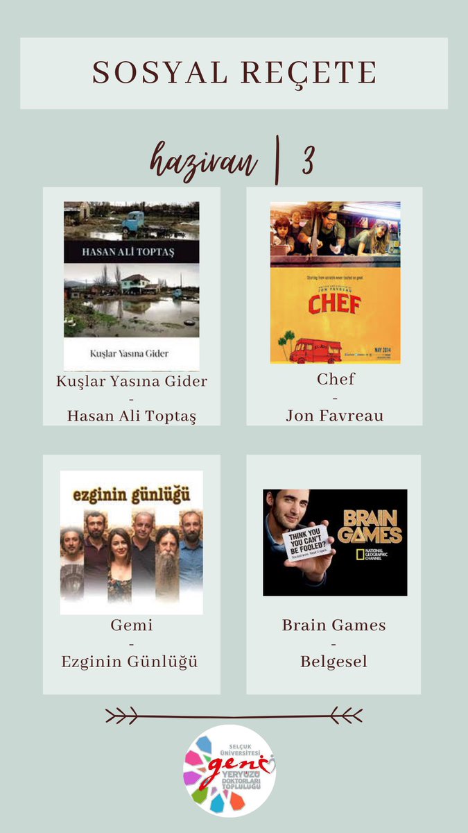 "Sosyal reçetemizde bu hafta"
📚🎬🎶📱