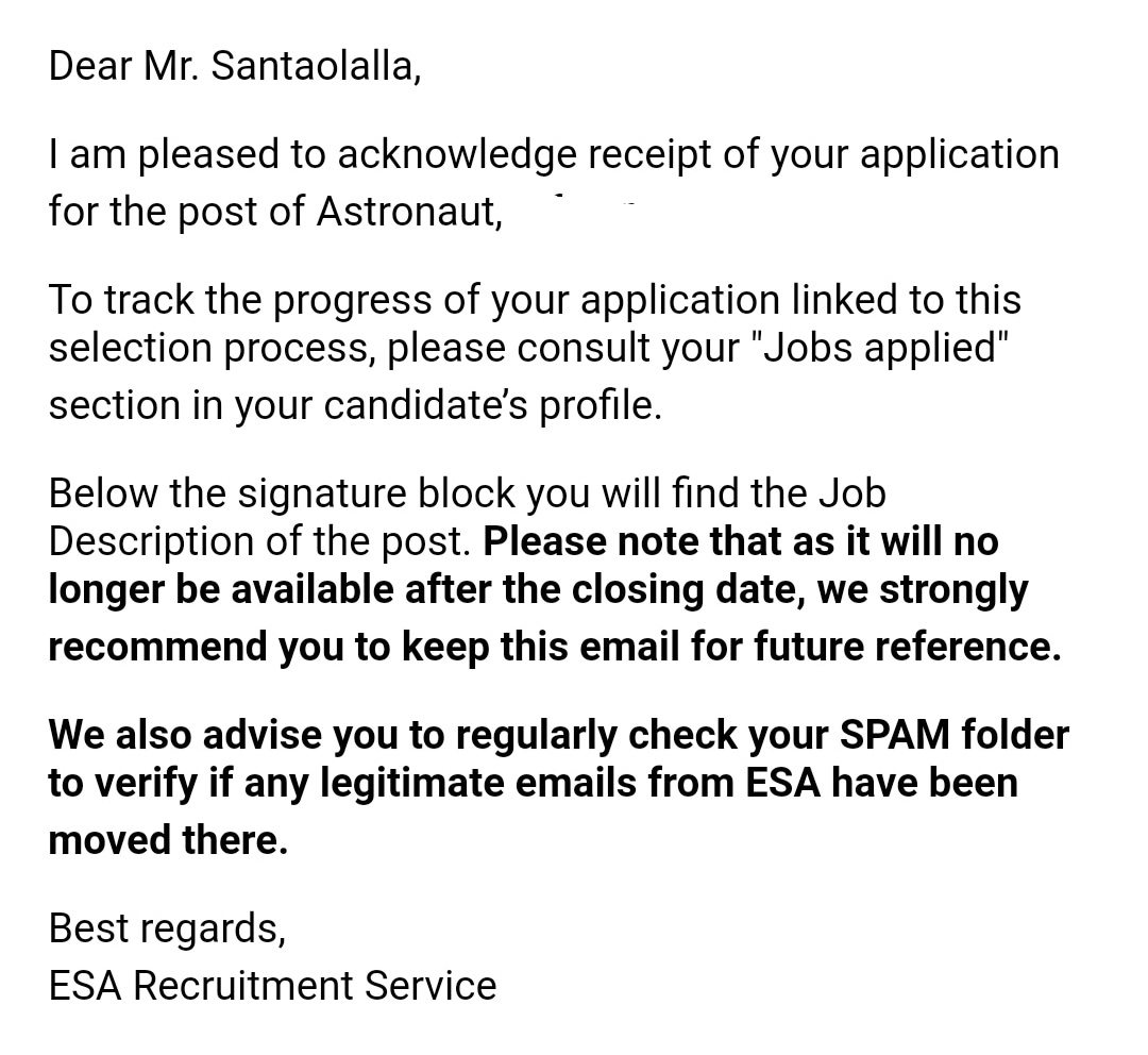 Amigos, amigas 
Es oficial 
Me presento a astronauta de la <a href="/esa/">European Space Agency</a>
Poyekhali!!